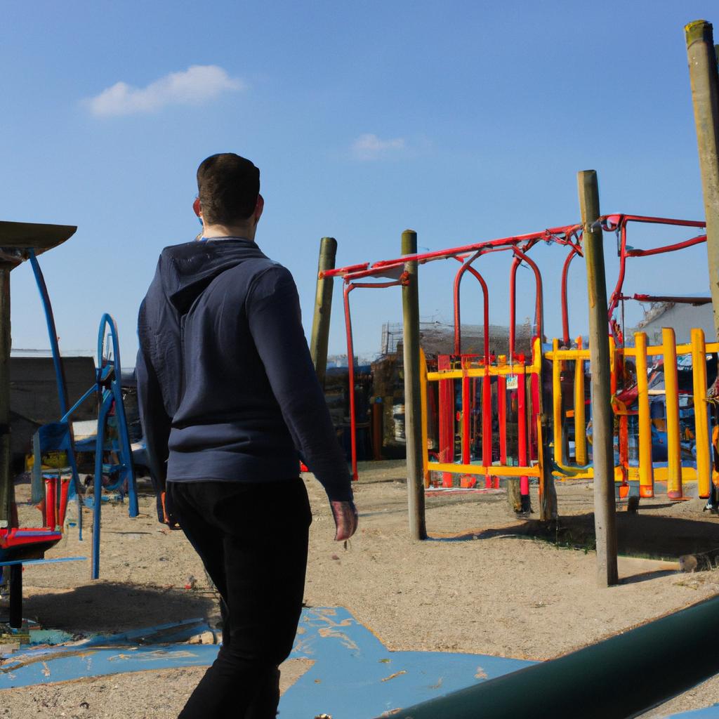 Person enjoying playground amenities outdoors
